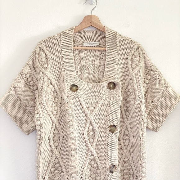 Stella McCartney Wool Cashmere Chunky Cable Knit Bobble Cardigan Dress Ecru IT40 - Picture 3 of 15